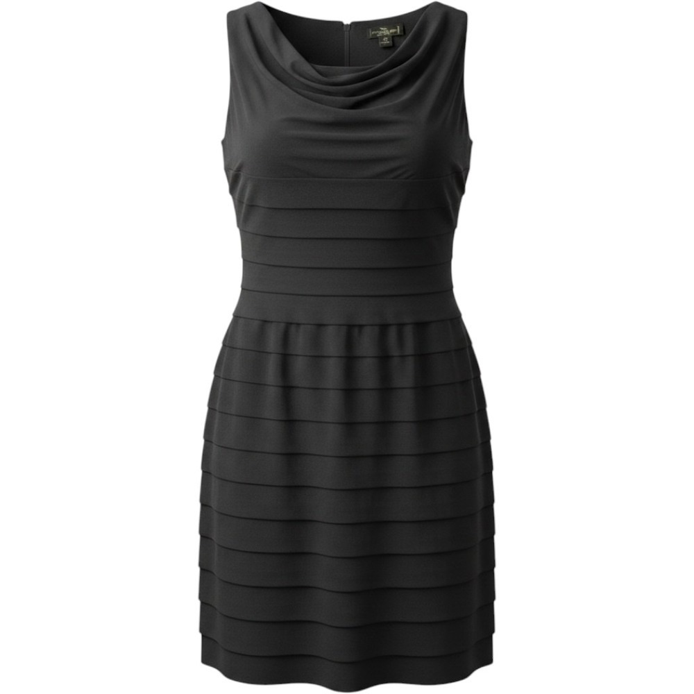 American Living Black Cowl Neck Tiered Ruffle Sleeveless Cocktail Dress Size 10